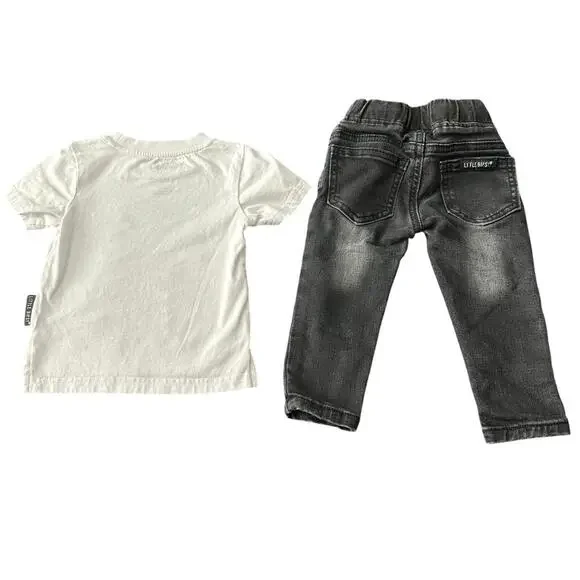 Little Bipsy Outfit Bundle Baby Boy 6-12m/12-18m Summer Graphic Tee Black Jeans - Picture 2 of 9